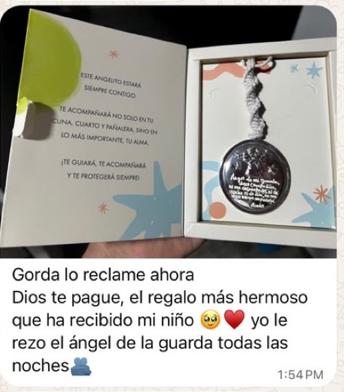 Mensaje real de WhatsApp: El regalo más hermoso que ha recibido mi niño. Yo le rezo el ángel de la guarda todas las noches