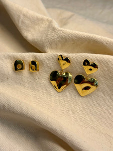 SET X 2 ARETES DOBLE CORAZÓN Y TOPOS GOLD